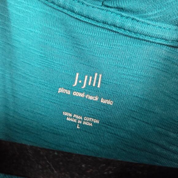 J Jill Shirt Womens L Blue Pima Cotton Cowl Neck Tunic Top Long Sleeve Slit - Picture 3 of 5